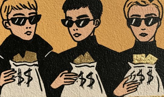 students with bags of money 