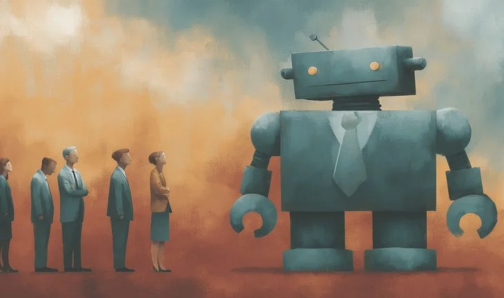 salespeople looking at robot