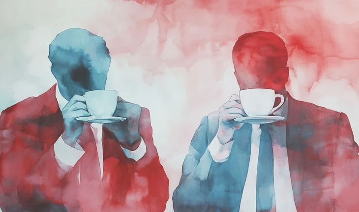 two bankers sipping coffee 