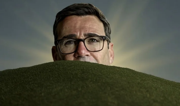 Andy Burnham behind a hill with sunrays