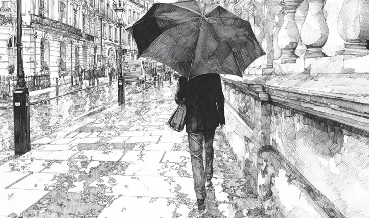 a man with an umbrella in the rain 